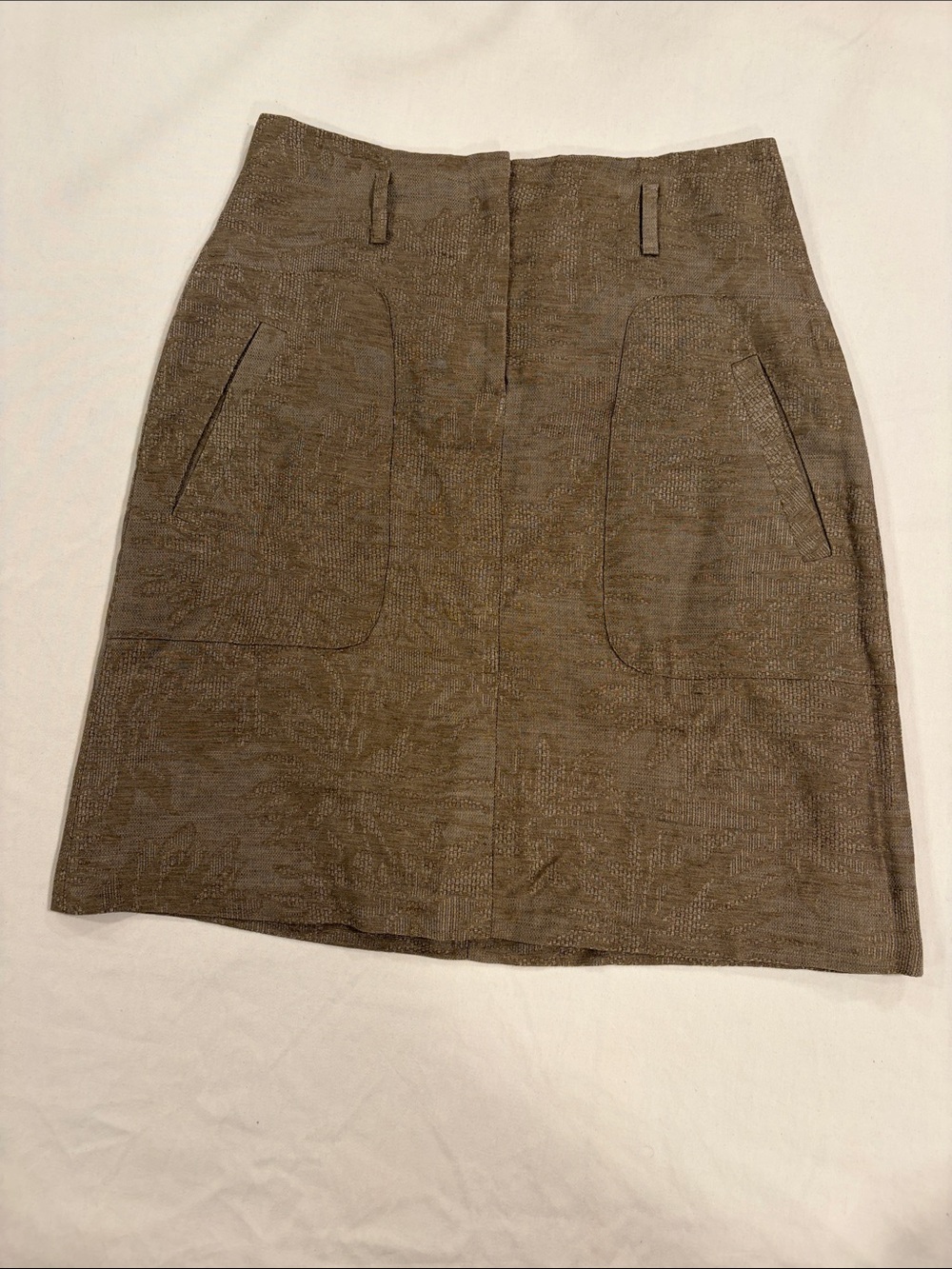 Massimo Dutti Brown Textured A-Line Skirt with Front Pockets